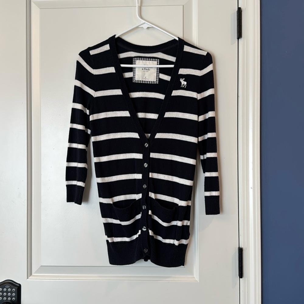 Abercrombie & Fitch 90s y2k preppy button up 3/4 sleeve stretch cardigan Small